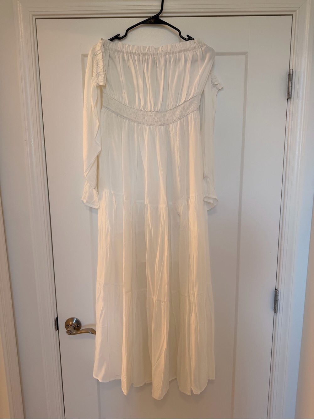White Strapless Maxi Dress with Smocked Bodice